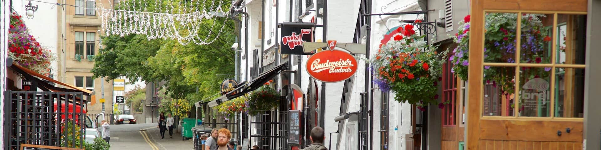 Glasgow ofreciendo escenas cotidianas y también un grupo pequeño de personas