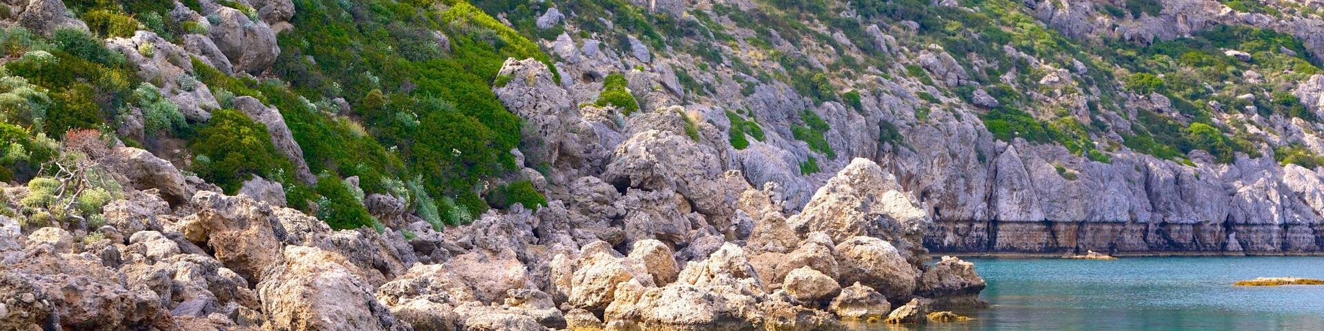 Anthony Quinn Bay which includes rugged coastline