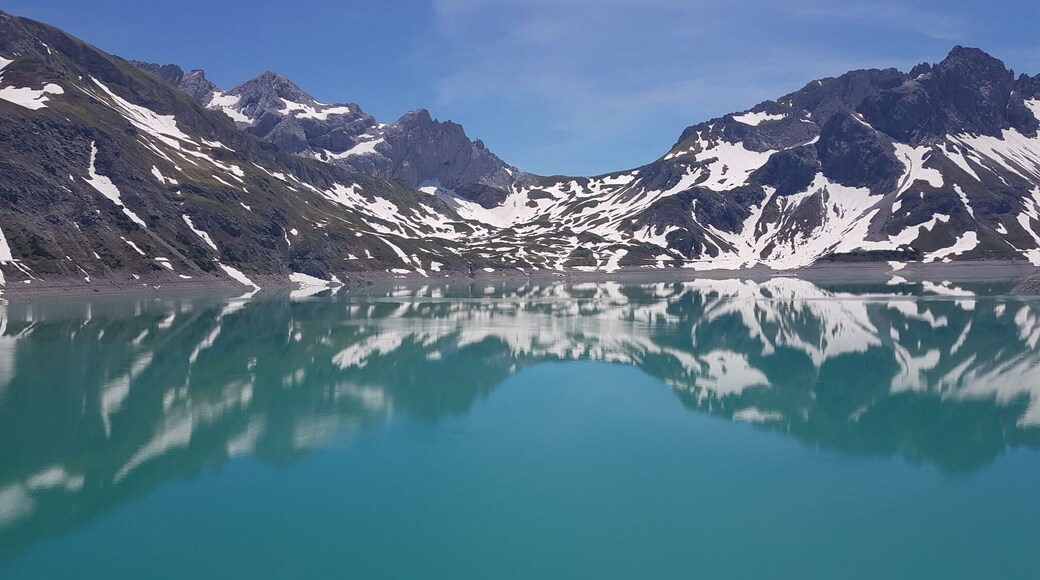 Beautiful reflection of the mountains in the Lünersee at 1973 meters high!