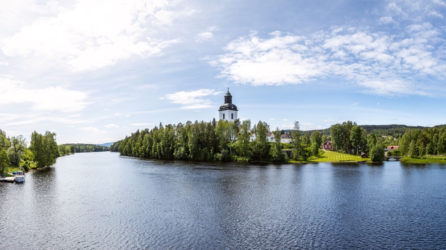 Jarvso main church located at the church island (Kyrkon) in the river Ljusnan tjat nowdays olso serves as a nature reserve area.; Shutterstock ID 1450068287; Purchase Order: -
