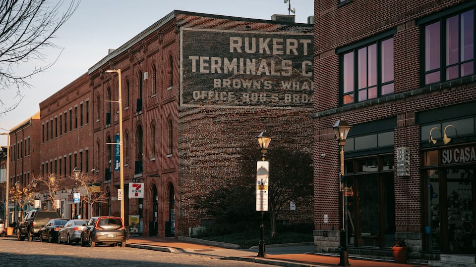 Fells Point showing signage and heritage elements