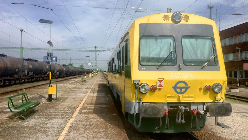 A local train from Rajka to Hegyeshalom.
Rajka is a Hungarian village close to the border with Slovakia, and can be easily reached from Bratislava by public transport.
