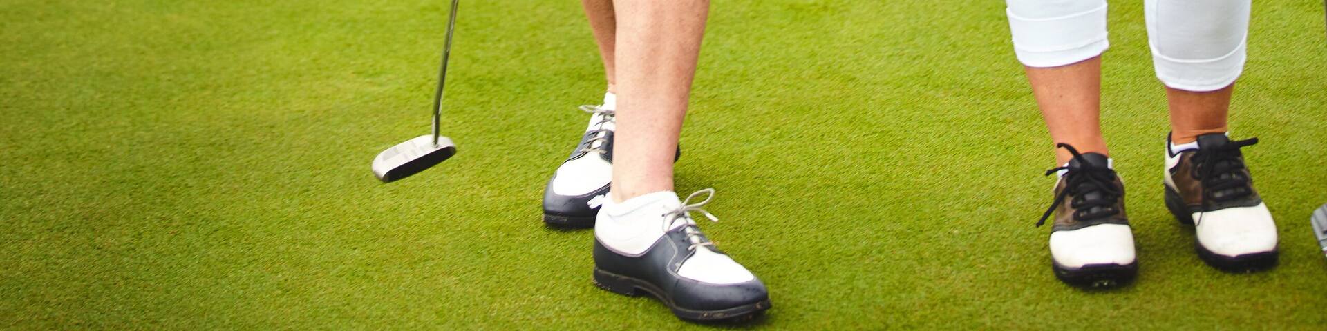 Family, happy and woman for golf sport outdoor for fitness challenge, physical activity or support of recreation match. People, game practice and bonding and training for country club event on field