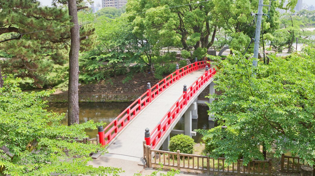 Red bridge in Okazaki Castle, Aichi Prefecture, Japan