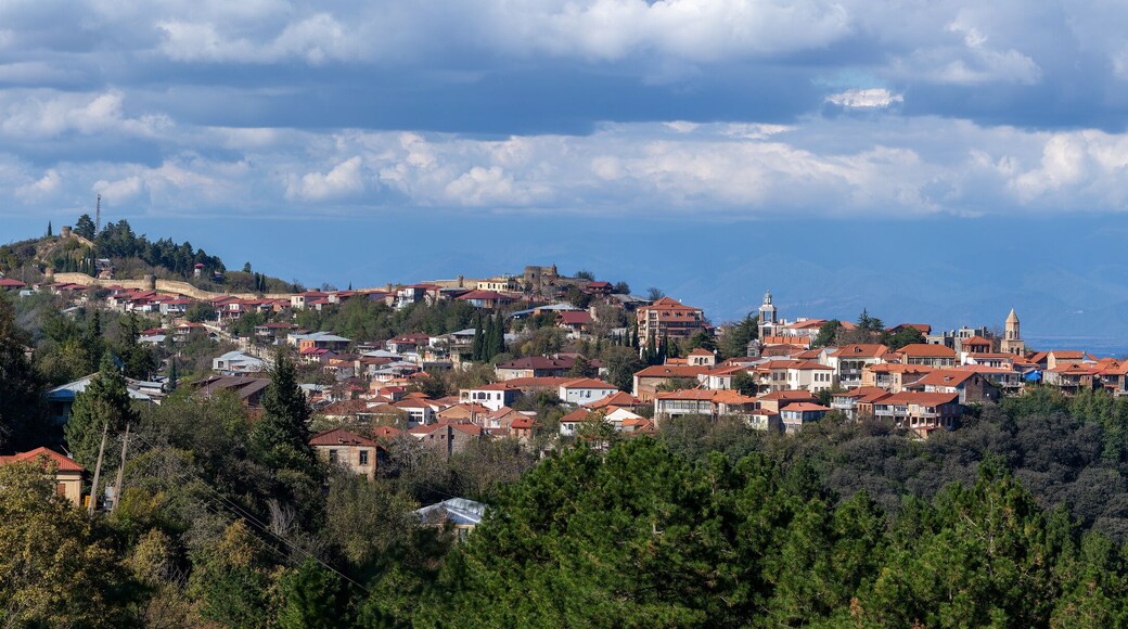 view of the village of Sighnaghi in the Alazani Valley