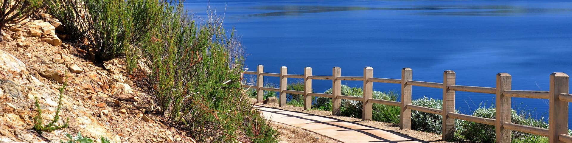 View of Diamond Valley Lake as seen from a hiking path in Hemet, California.; Shutterstock ID 71467384; Purchase Order: -