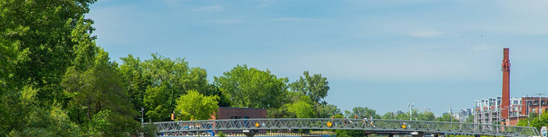 Lachine Canal National Historic Site which includes a river or creek, a bridge and kayaking or canoeing