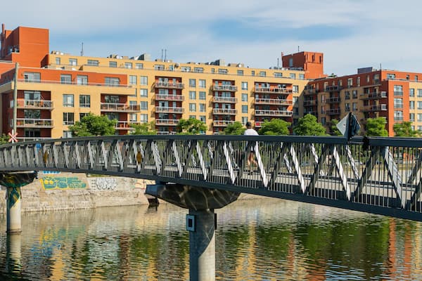 Lachine Canal National Historic Site which includes a bridge and a river or creek