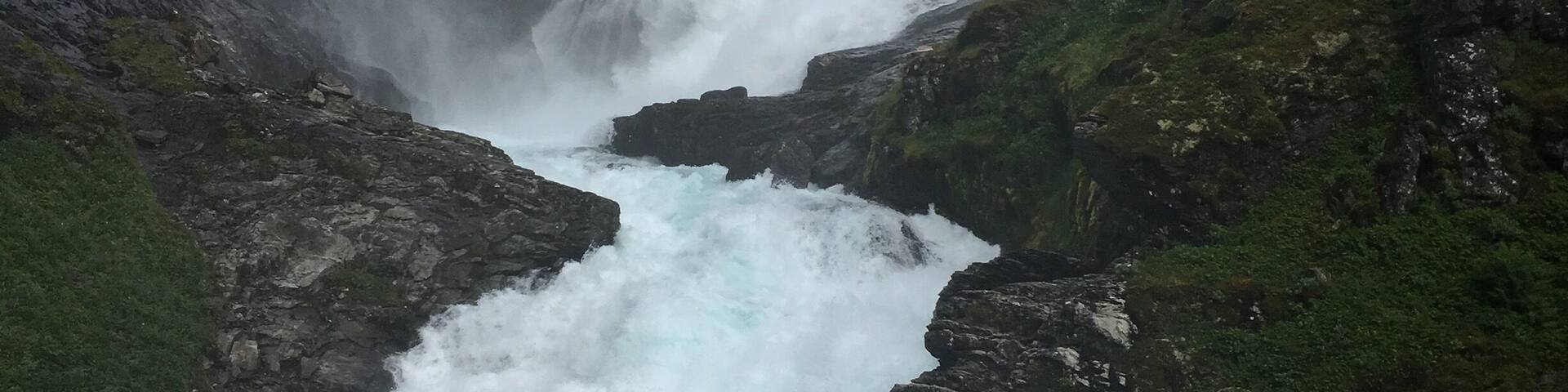 Huge waterfall during flamsbana train journey from Flam to Myrdal