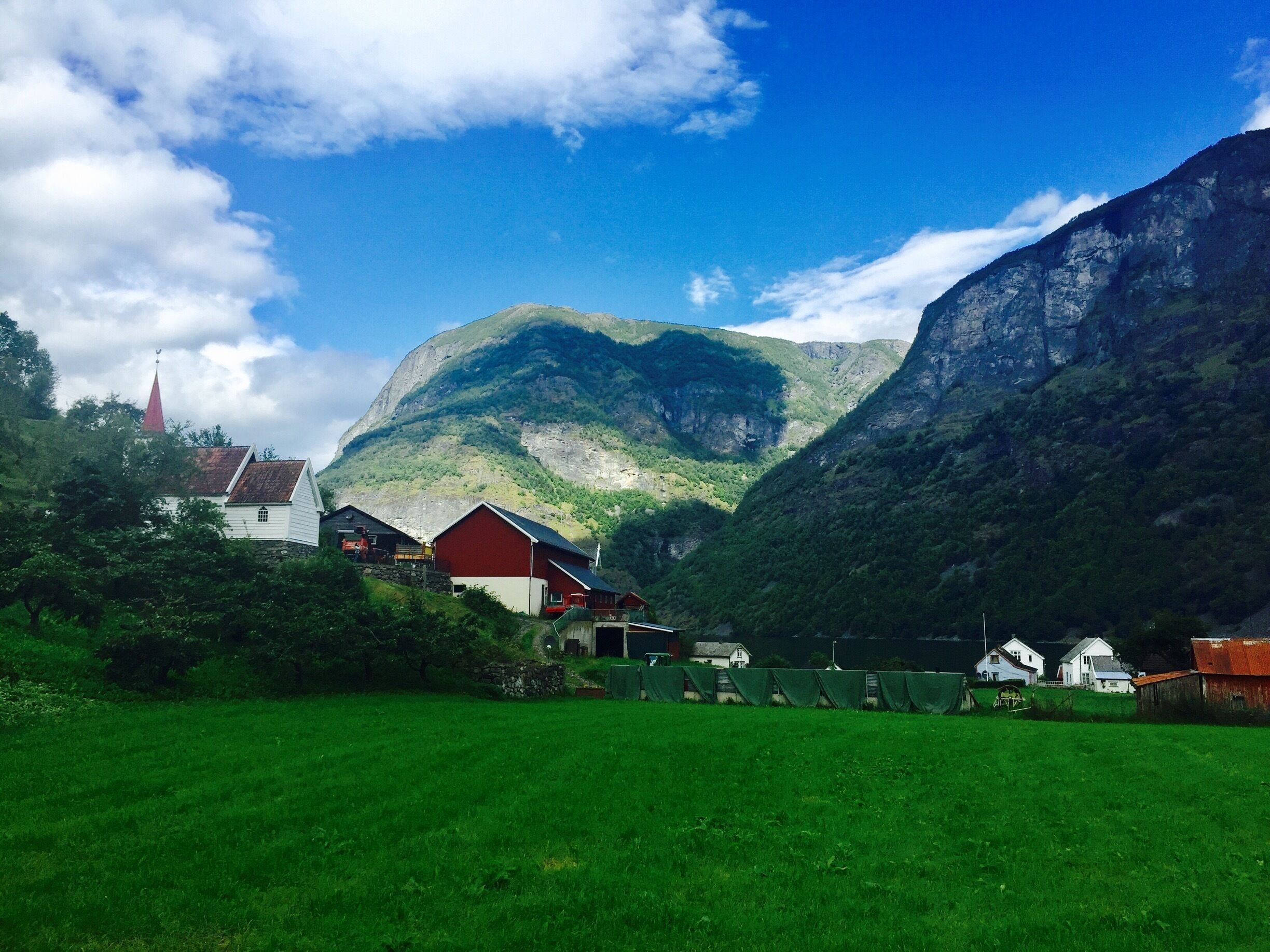 Beautiful mountain and original stave church in Norway 