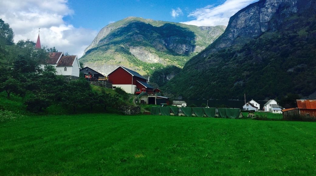 Beautiful mountain and original stave church in Norway