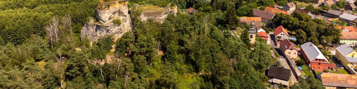 Ruins of the castle Jestrebi, region Ceska Lipa, Czech Republic. The castle dates from the 13th century, partly carved in the rock.