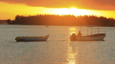 Banana boat in Boca Chica bay at sunset, Dominican Republic