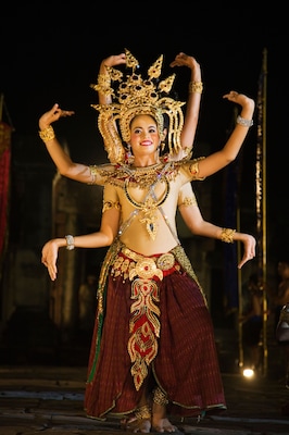 C20X45 Thai dancer on the temple steps of Prasat Phimai during the annual Phimai festival.  Phimai, Nakhon Ratchasima, Thailand. Image shot 11/2007. Exact date unknown.