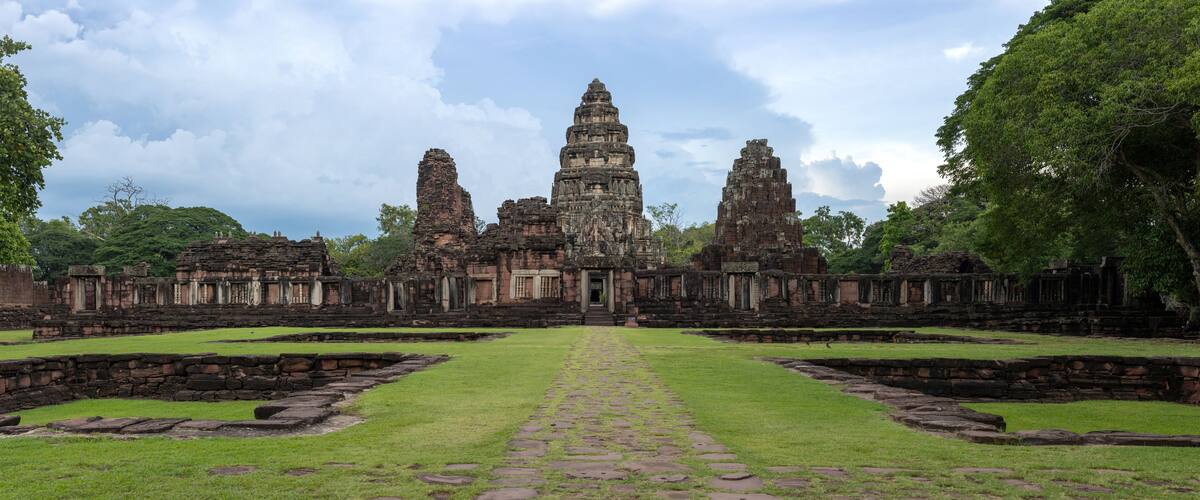 Phimai Historical Park is an Ancient Asian Temples with Stone Architecture and Cultural Heritage and Archaeological Ruins, Nakhon Ratchasima in Thailand