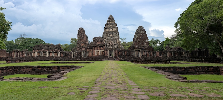 Phimai Historical Park is an Ancient Asian Temples with Stone Architecture and Cultural Heritage and Archaeological Ruins, Nakhon Ratchasima in Thailand
