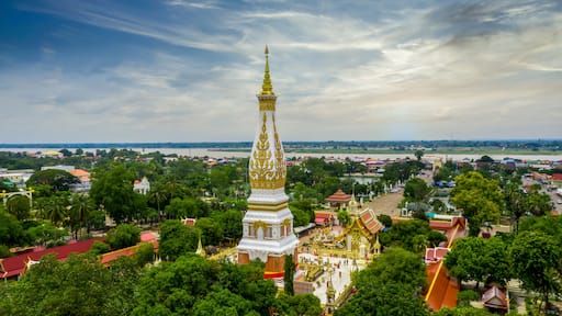 Aerial view Wat Phra That Phanom temple, Nakhon Phanom Province, Thailand.