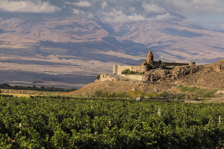 Beautiful monestary in Armenia at the foot of Mount Ararat.