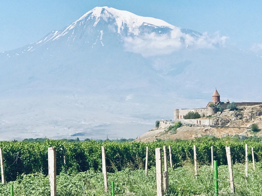 Mt. Ararat and the Khor Virap Monastery in Armenia.