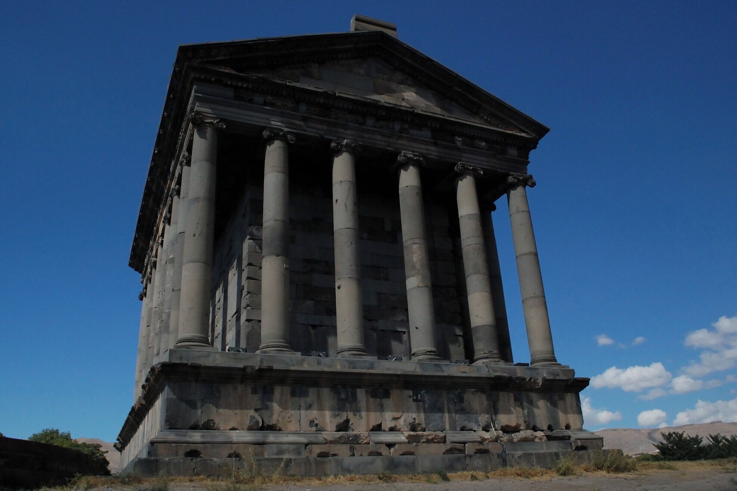 Garni Temple, about 30 minutes from Yerevan, is a popular day trip.

The original temple, built in the 1st century AD, was destroyed by earthquake in 1679. It was reconstructed between in 1969 and 1975 by the Soviet Armenia Government.

You can get here by public transport or taxi.