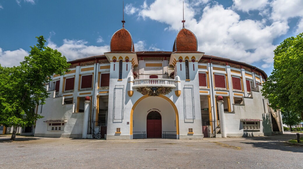 The frontal view of bullfighting arena in Dax in Southwestern France, Landes, Nouvelle Aquitaine.