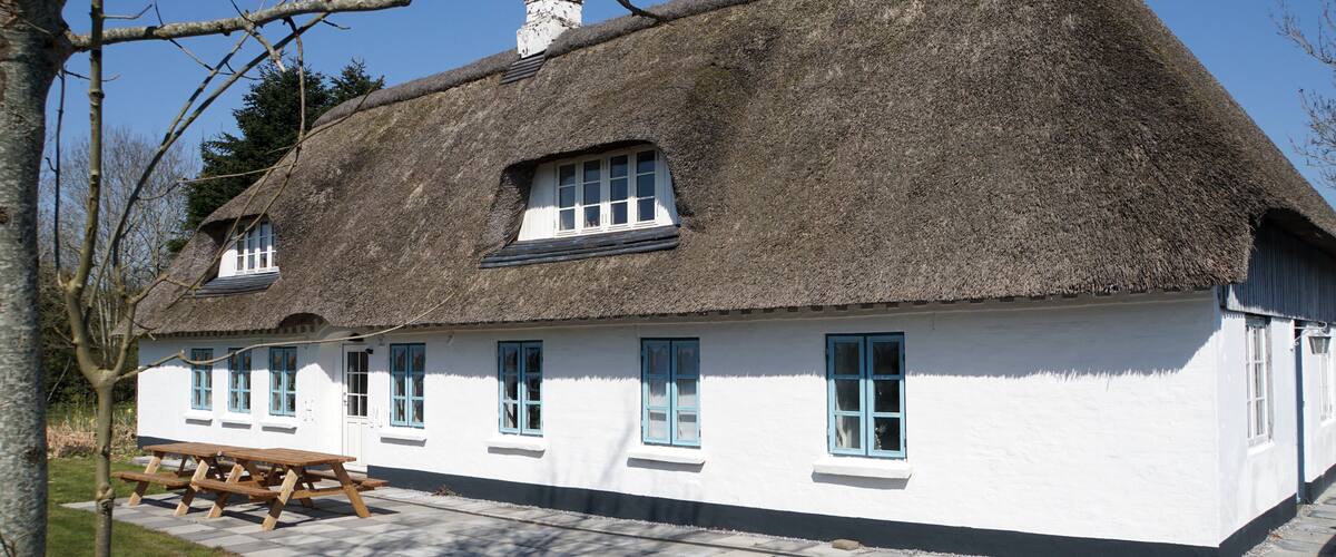 historisches Bauernhaus mit traditionellem Reetdach