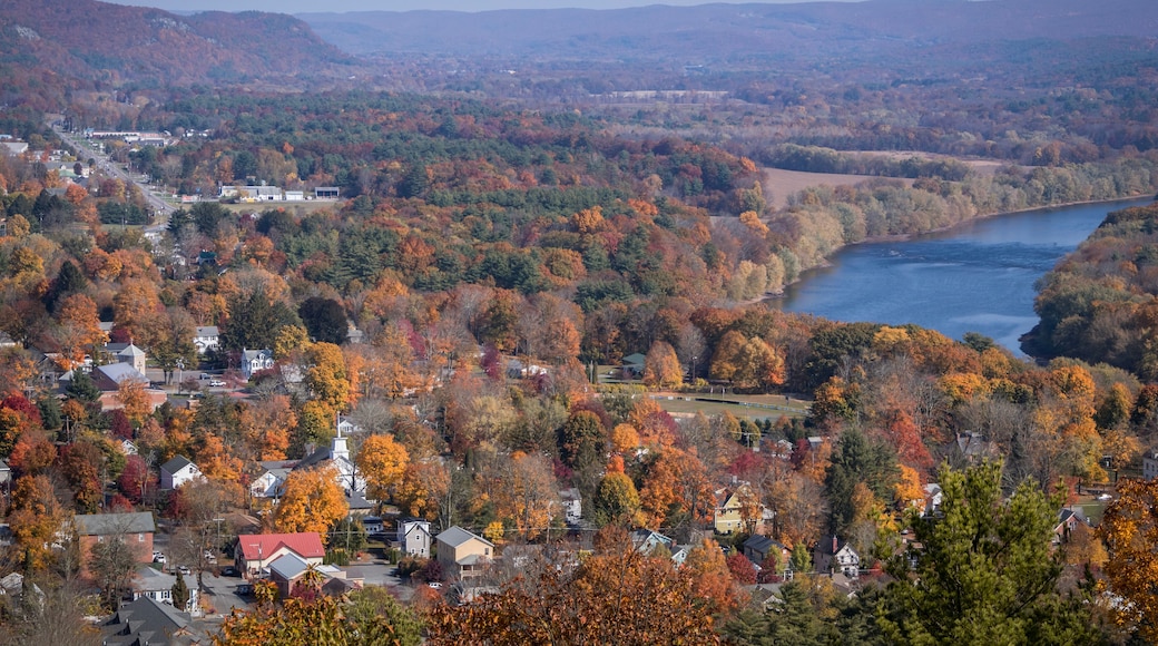 Milford, PA, and the Delaware River from scenic overlook on a sunny fall day