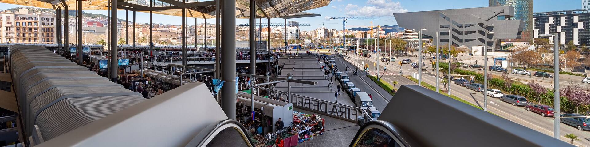 View of the most famous flea market in Barcelona, also known as Els Encants, located in Glories neighborhood