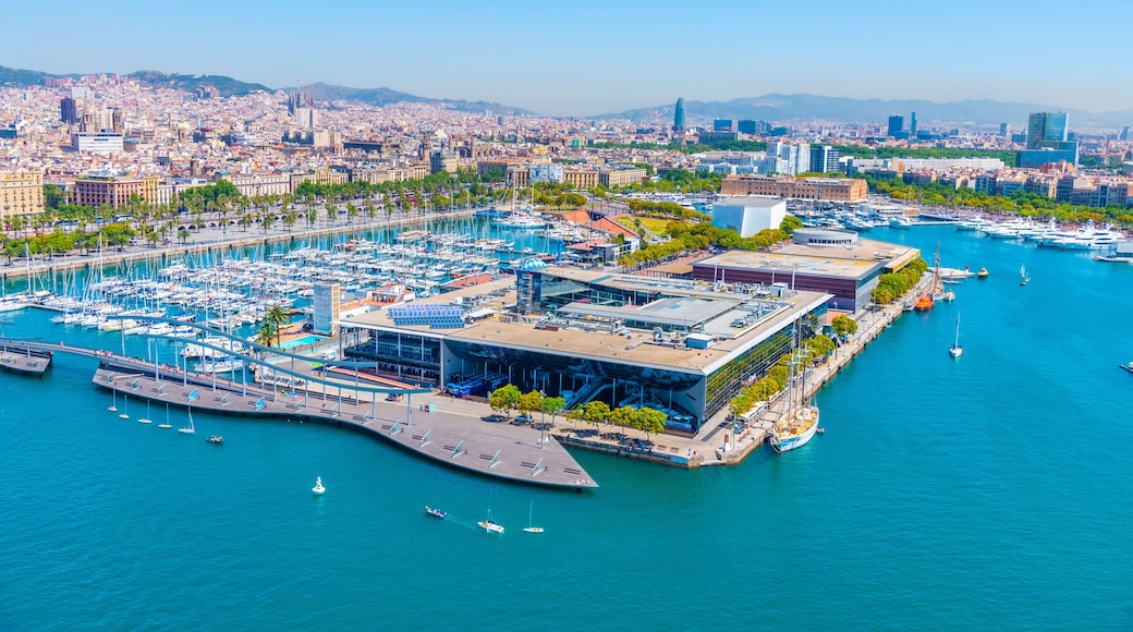Aerial view of Maremagnum shopping center in Barcelona, Spain