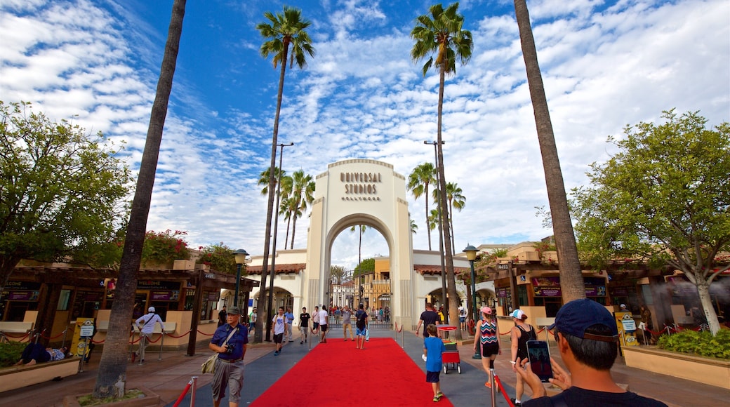 Universal CityWalk showing signage and street scenes as well as a small group of people