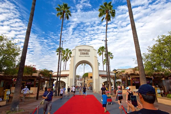 Universal CityWalk showing signage and street scenes as well as a small group of people