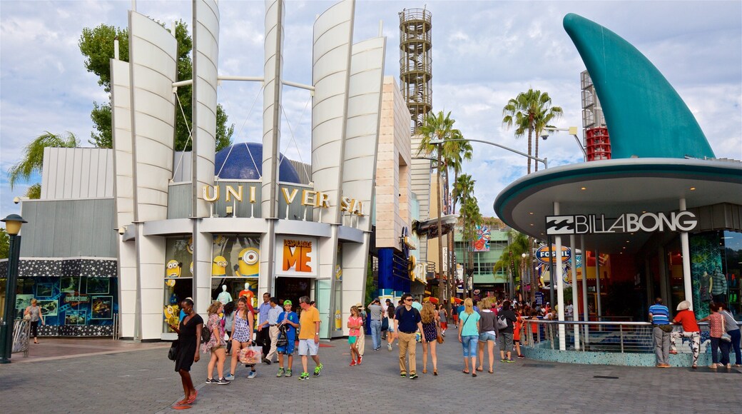 Universal CityWalk featuring rides and signage as well as a small group of people
