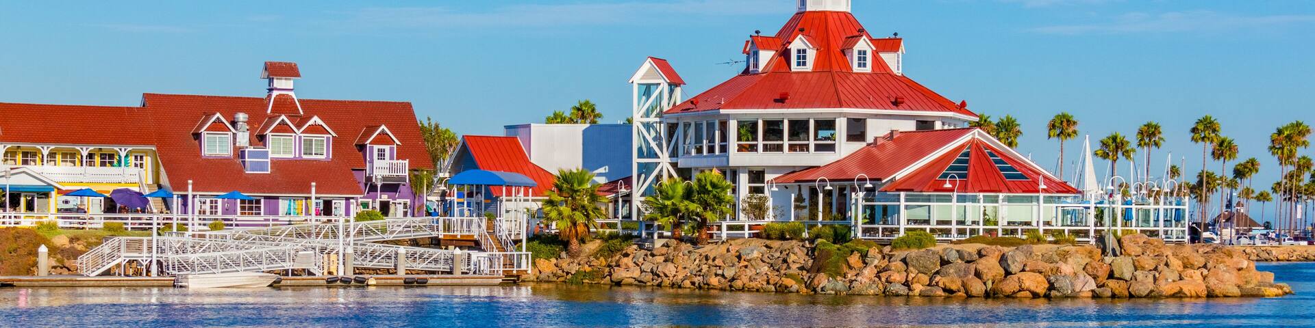 Rainbow Harbor with Shoreline Village at Long Beach , CA