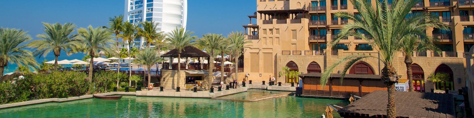 Souk Madinat Jumeirah which includes general coastal views