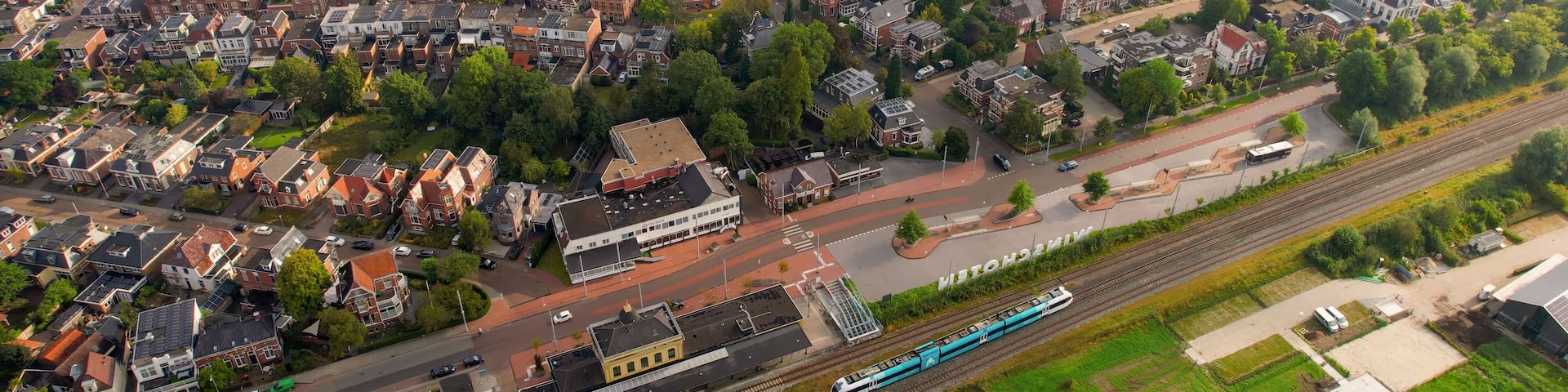 Aerial view of the old town of the city Winschoten in the Netherlands on a sunny day in summe