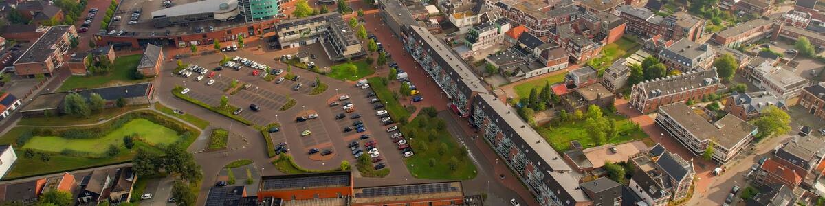 Aerial view of the old town of the city Winschoten in the Netherlands on a sunny day in summer