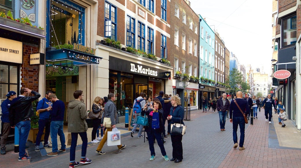 Carnaby Street which includes heritage architecture, shopping and a square or plaza