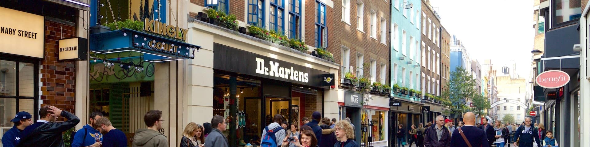 Carnaby Street which includes heritage architecture, shopping and a square or plaza