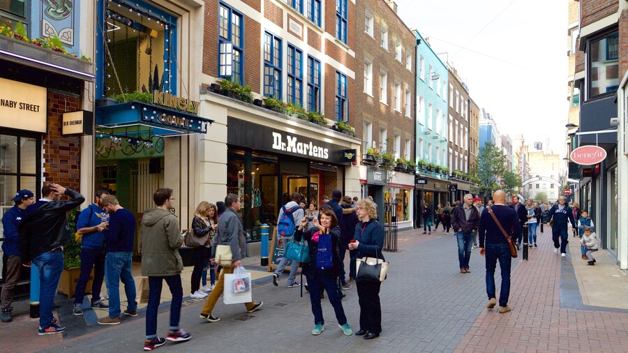Carnaby Street which includes heritage architecture, shopping and a square or plaza