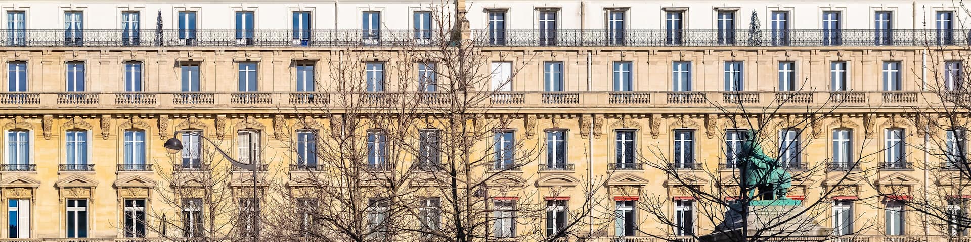 Paris, beautiful buildings in the center, typical parisian facades boulevard de Villiers