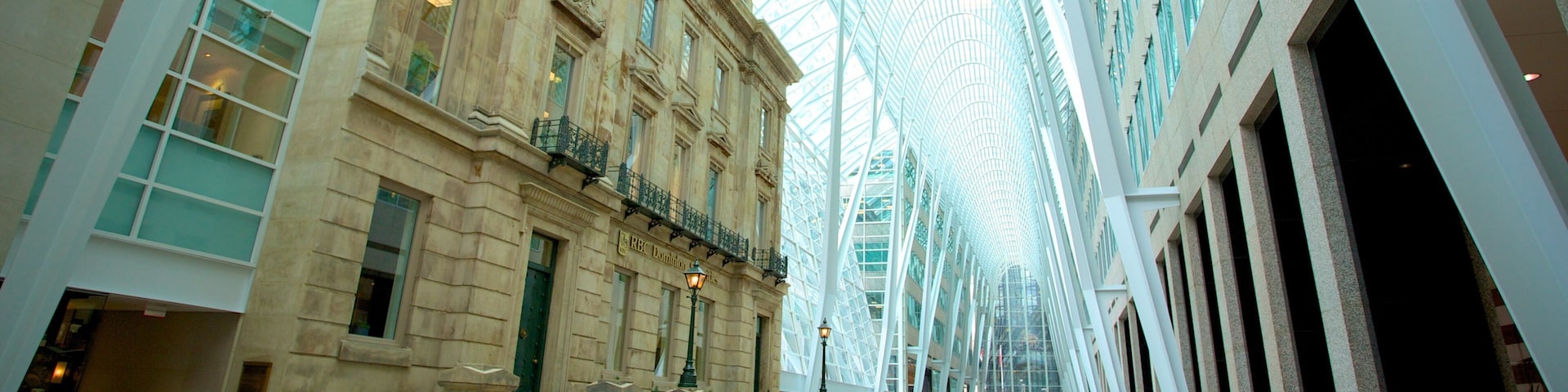 PATH Underground Shopping Mall showing modern architecture, a city and interior views