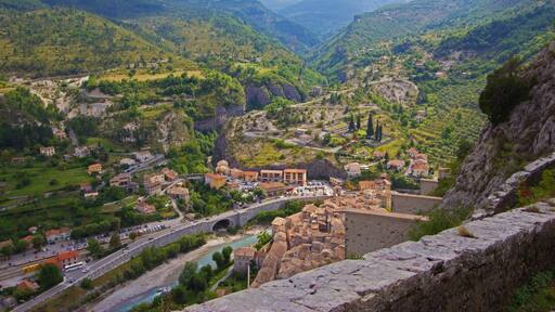 This is the view from the walk to the citadel in the medieval town of Entrevaux which is a commune in the Alpes-de-Haue-Provence department in southeastern France.