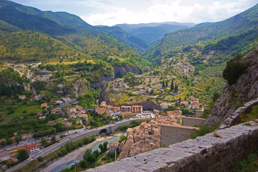 This is the view from the walk to the citadel in the medieval town of Entrevaux which is a commune in the Alpes-de-Haue-Provence department in southeastern France.