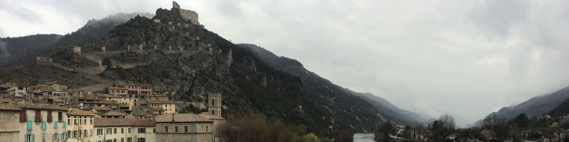 Small medieval town of Entrevaux nestled in the French mountains