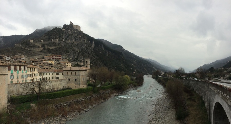 Small medieval town of Entrevaux nestled in the French mountains