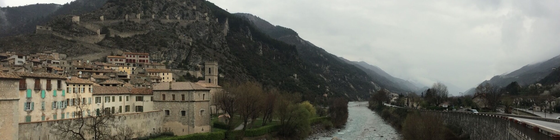 Small medieval town of Entrevaux nestled in the French mountains