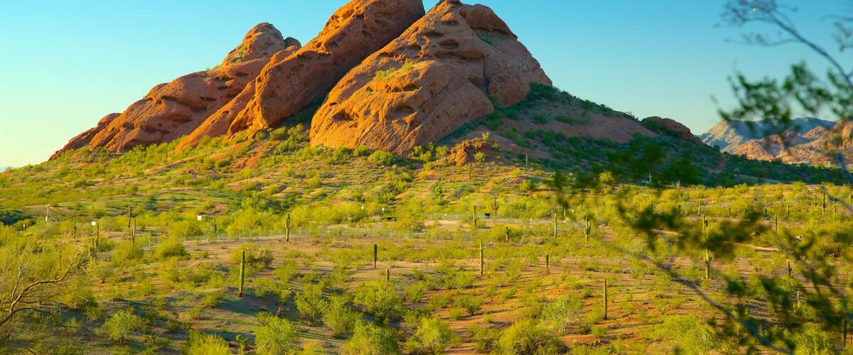 Hole in the Rock showing desert views and mountains