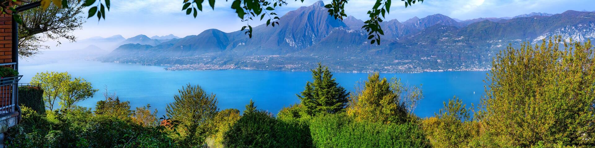 Lake Garda view from the Monte Baldo, San Zeno village, Veneto Italy, Europe.