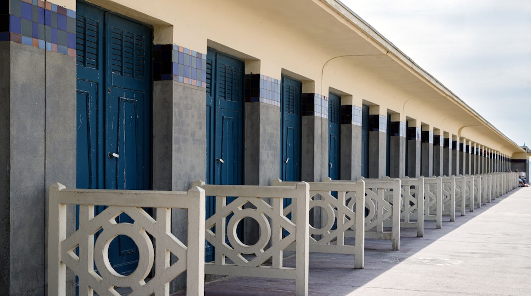 Deauville, Normandy, France. The famous row of the beach cabins on promenade des Planches on the seaside.