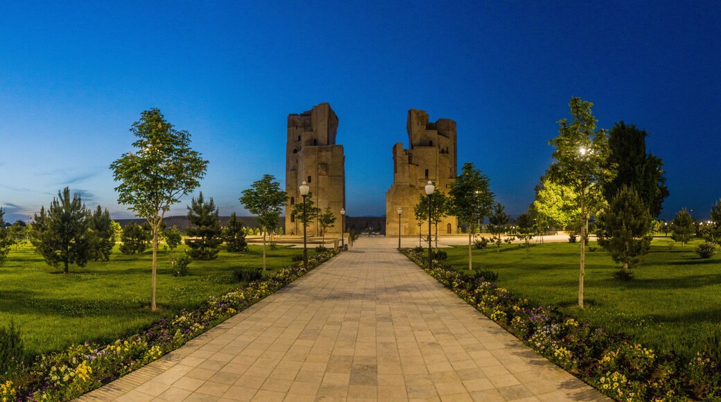 Evening view of Ak Saray palace ruins in Shahrisabz, Uzbekistan